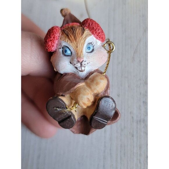 Chipmunk earmuff bell ringer rustic ornament Xmas - Picture 3 of 6